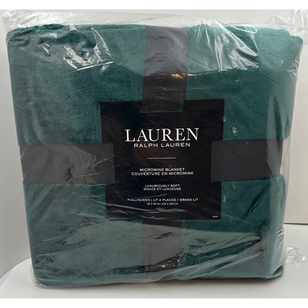 Ralph Lauren 90x90 Micromink Blanket Deep Green Queen Soft Plush BL60000-14